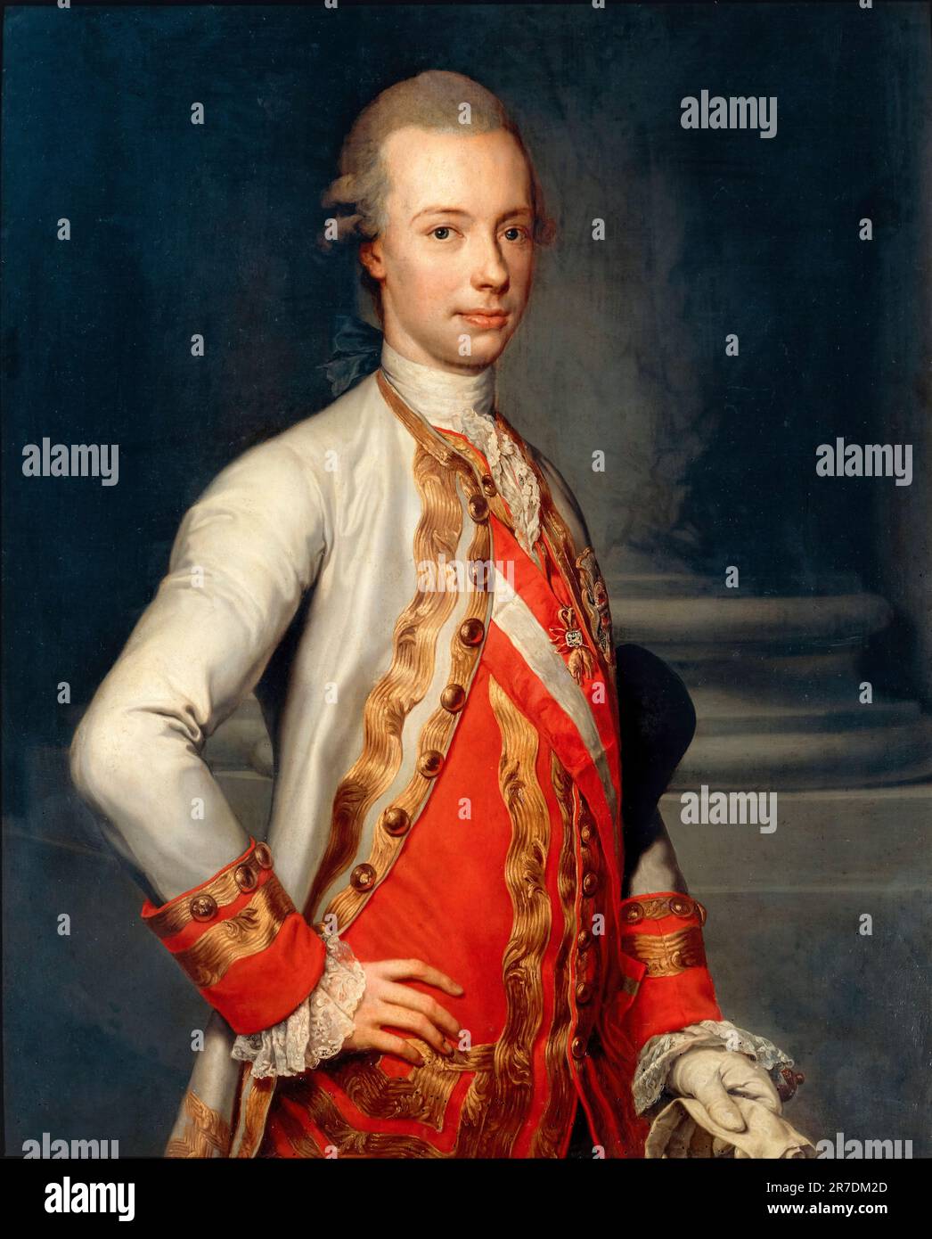 Leopold II (1747-1792), Heiliger römischer Kaiser, König von Ungarn und Böhmen und Erzherzog von Österreich (1790-1792) und Großherzog von Toskana (1765-1790), Porträtmalerei in Öl auf dem Panel von Anton Raphael Mengs, 1770 Stockfoto