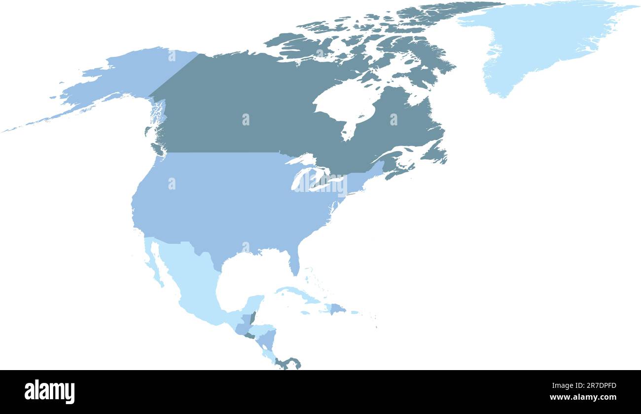 Politische Karte Nordamerikas in kaltblauen Farben Stock Vektor