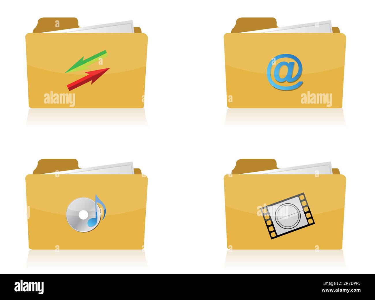 Reihe von verschiedenen Ordnern mit vier verschiedenen Icons Illustration Design über weiß Stock Vektor