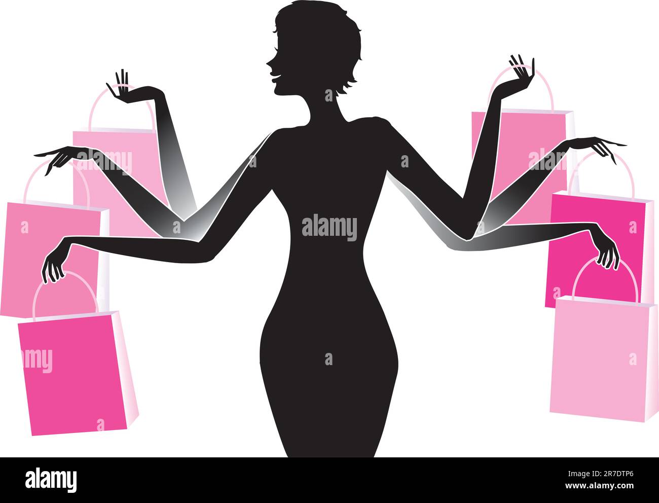 Vektorsilhouette einer Frau mit vielen Einkaufstaschen Stock Vektor