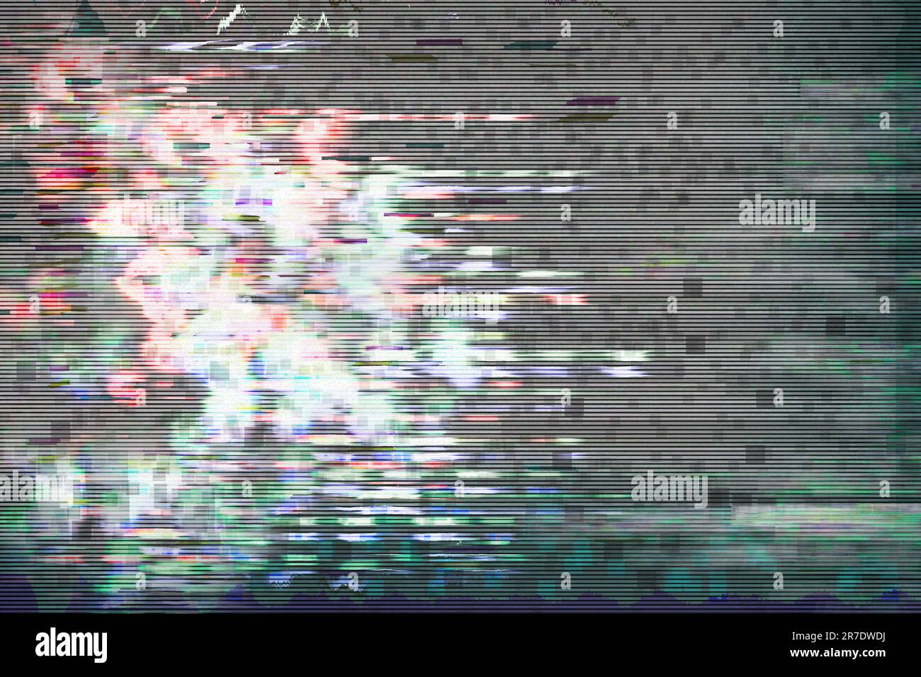 Abstraktes digitales Pixelrauschen, Störungen, Fehler, Schäden. Computer-Glitch-Effekt invertierte Farben Stockfoto