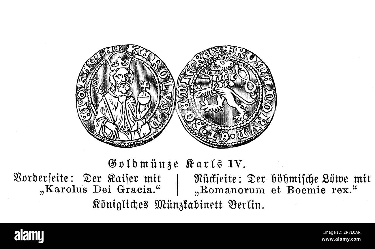 Goldene Medaille Karls IV. Heiliger römischer Kaiser und König von Böhmen Stockfoto