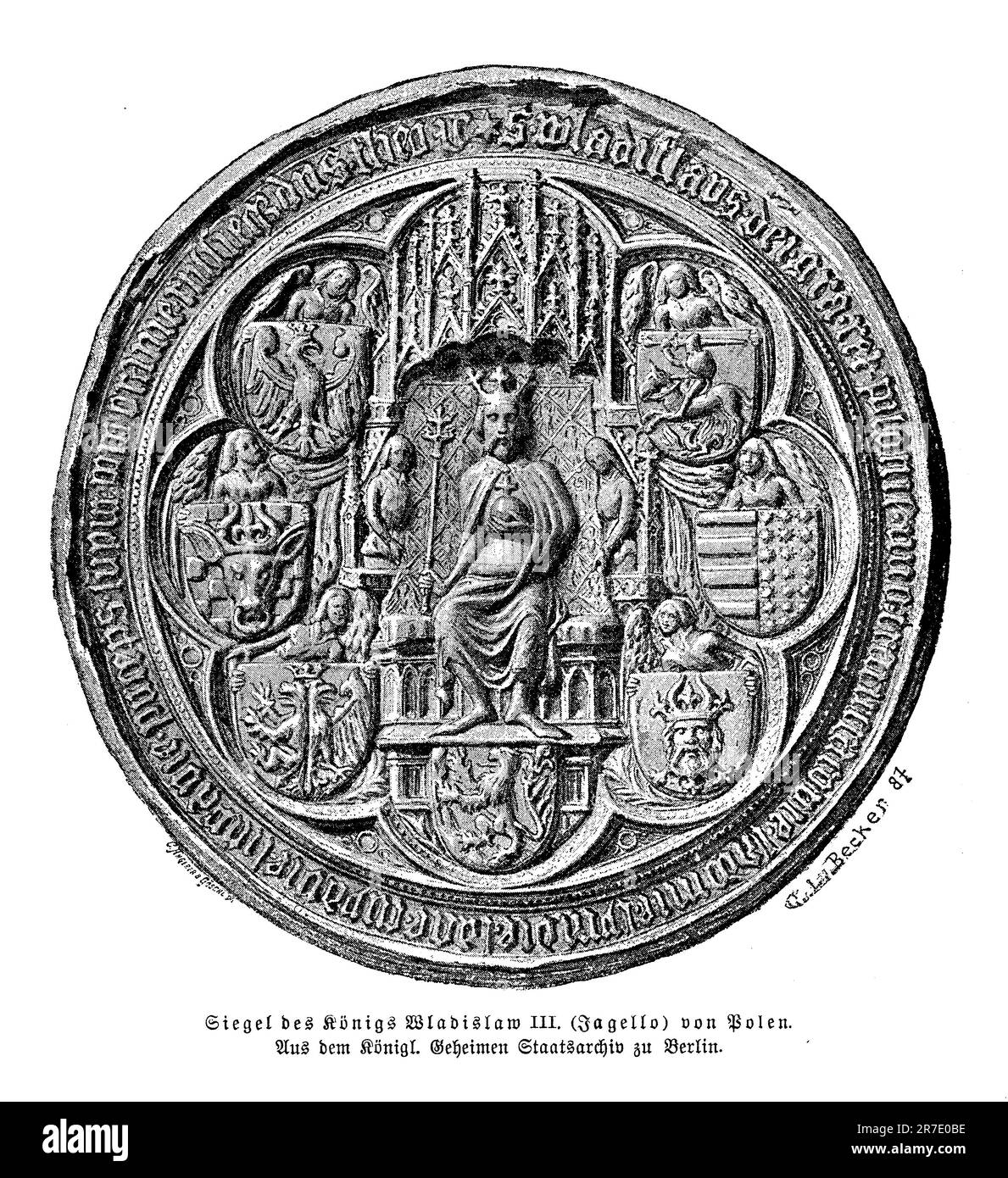 Siegel des Königs Wladyslaw III von Polen (1424-1444) Ungarn und Kroatien, auch bekannt als Ladislaus von Varna, tot mit 20 Jahren in der Schlacht von Varna. Stockfoto
