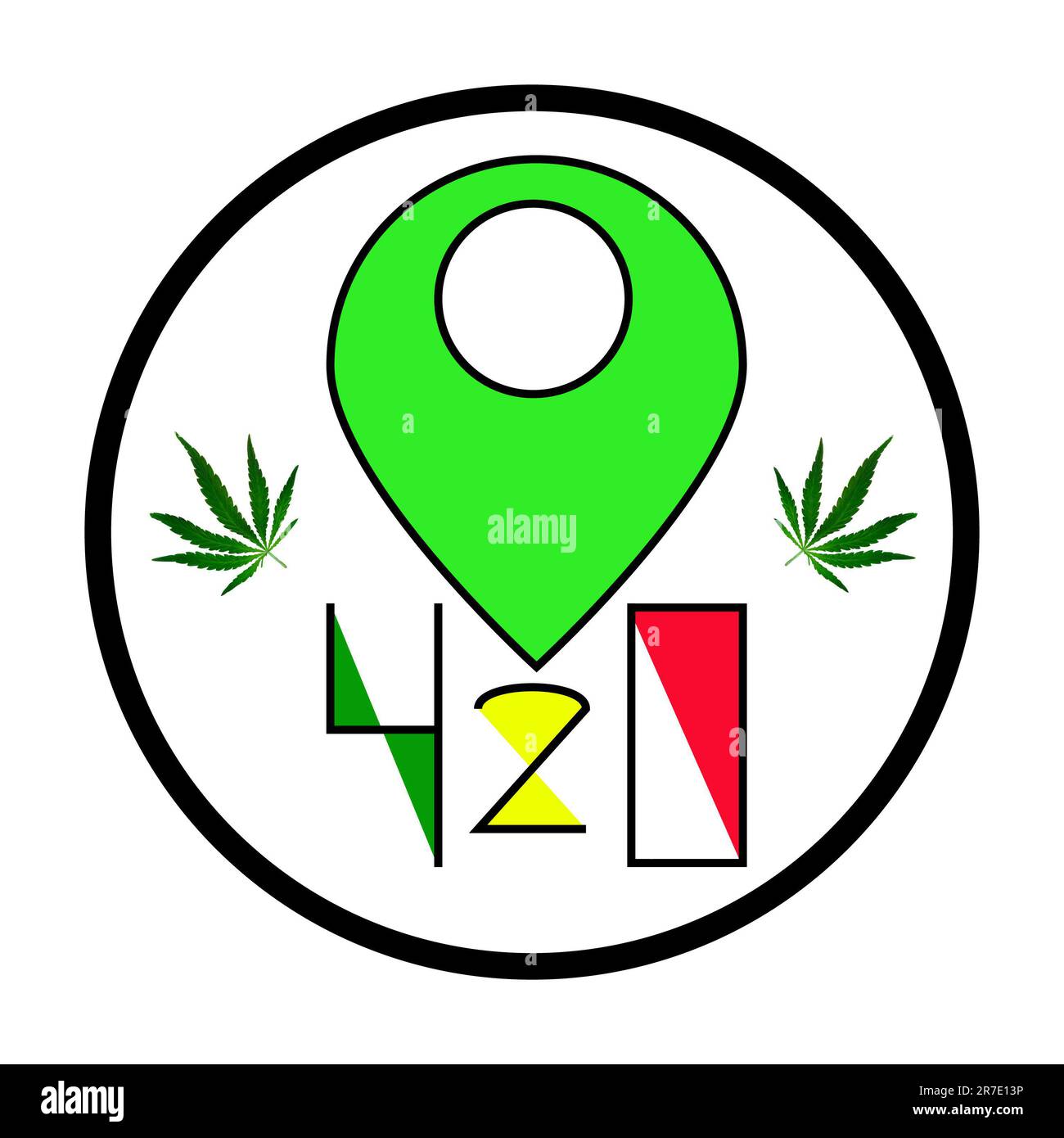 Marihuana-Tag. Hanfblatt- und Nadelsymbol. 420 Cannabissymbol, Marijuana Leaf Stockfoto