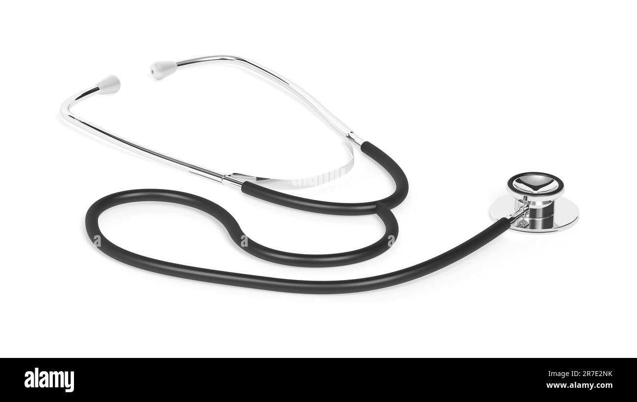 Stethoskop isoliert auf weißem Hintergrund. Medizinisches Gerät. 3D Abbildung. Stockfoto