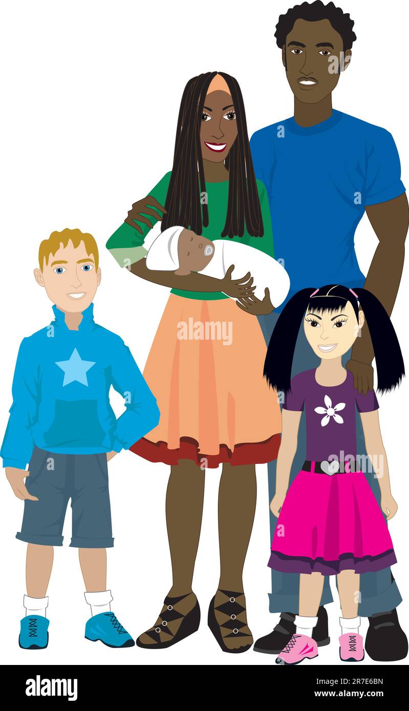 Vektor-Illustration der Familie Nummer 6 isoliert. Pflegefamilien oder Adoption. Stock Vektor