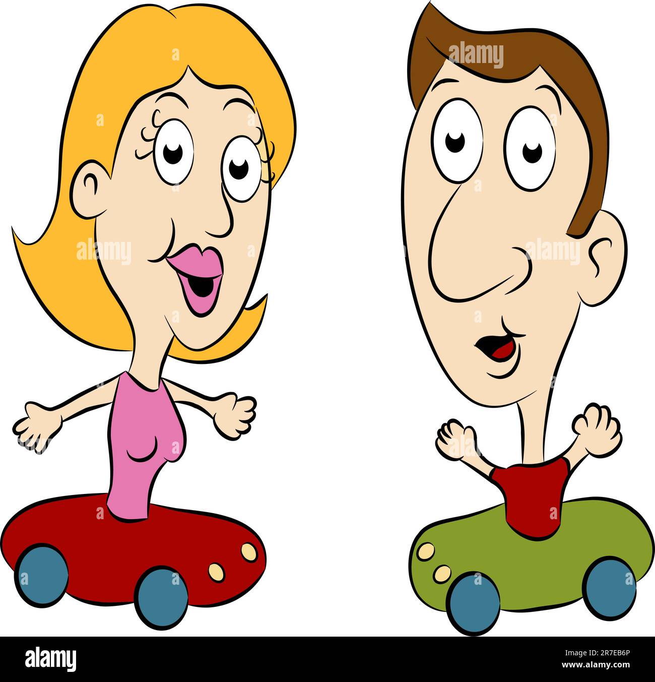 Ein Bild von Mann und Frau im Auto mit Freisprecheinrichtung fahren. Stock Vektor