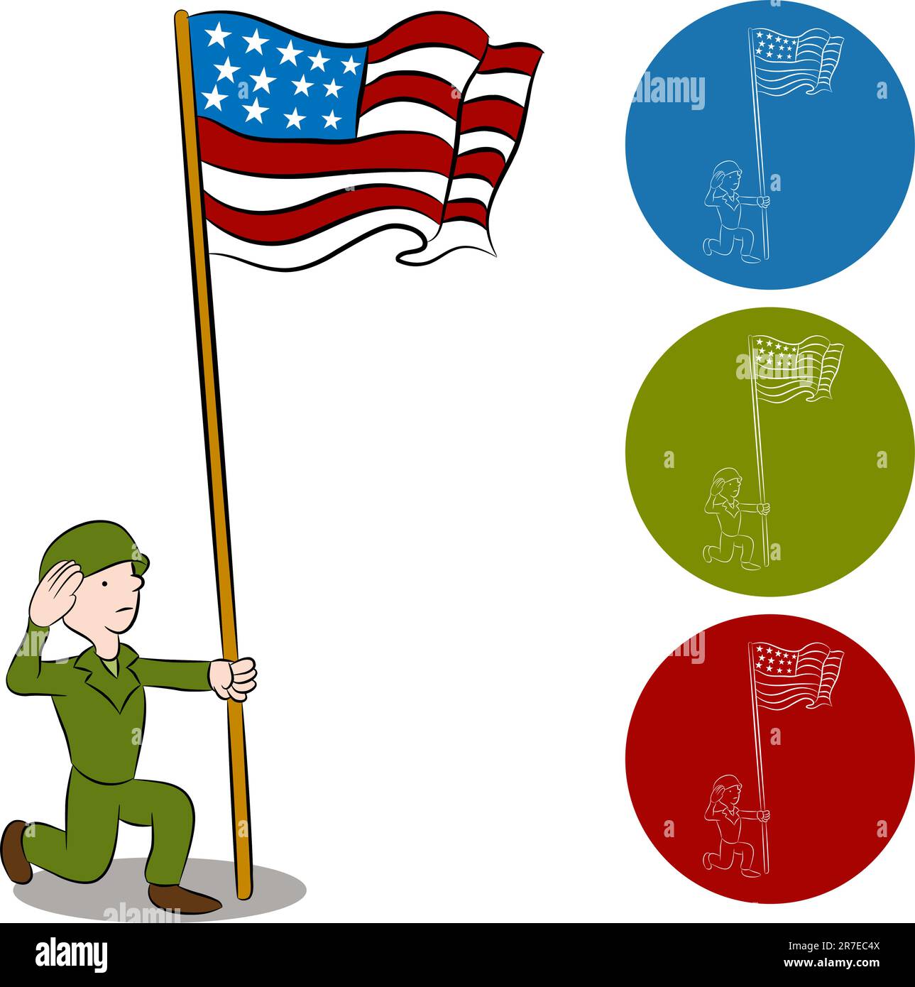 Ein Bild eines amerikanischen Soldaten eine Flagge salutieren. Stock Vektor