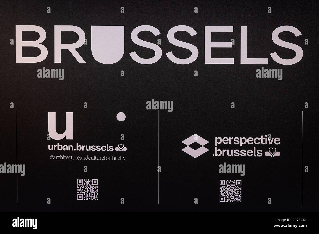 Brüssel, Belgien. 15. Juni 2023. Abbildung zeigt das neue Logo BRÜSSEL, das auf einer Presseveranstaltung zur Einführung der internationalen Marke BRÜSSEL auf dem Brüsseler Stadtgipfel am Donnerstag, den 15. Juni 2023, in Brüssel abgebildet wurde. BELGA FOTO JAMES ARTHUR GEKIERE Kredit: Belga News Agency/Alamy Live News Stockfoto