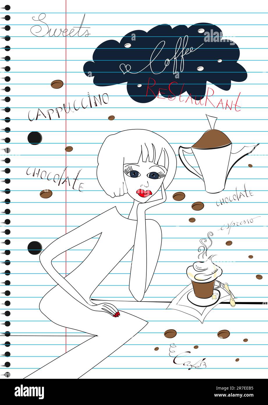 Frau mit einer Tasse Kaffee Stock Vektor