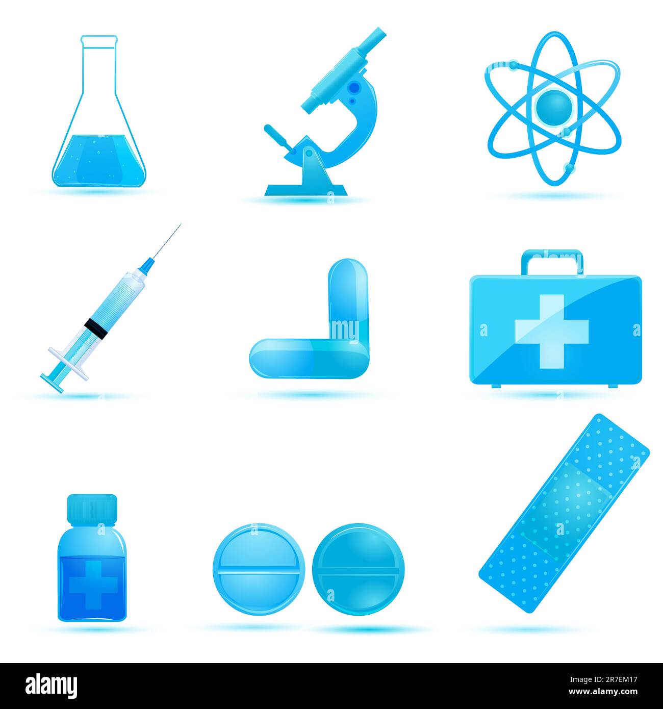 Darstellung der medizinischen Symbole Om weißen Hintergrund Stock Vektor