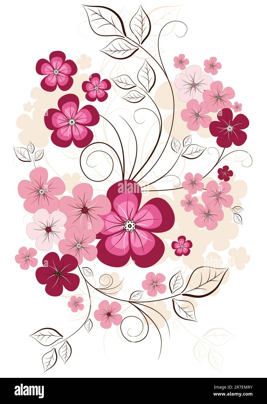 Federisolierter Zweig auf weißem Hintergrund mit Blumen (Vektor) Stock Vektor