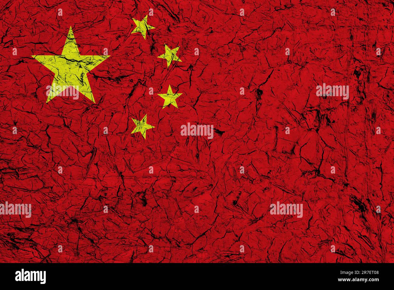 Vorlage für Hintergrundmuster in China – abstrakte Steinbetonwand in den Farben der chinesischen Flagge Stockfoto