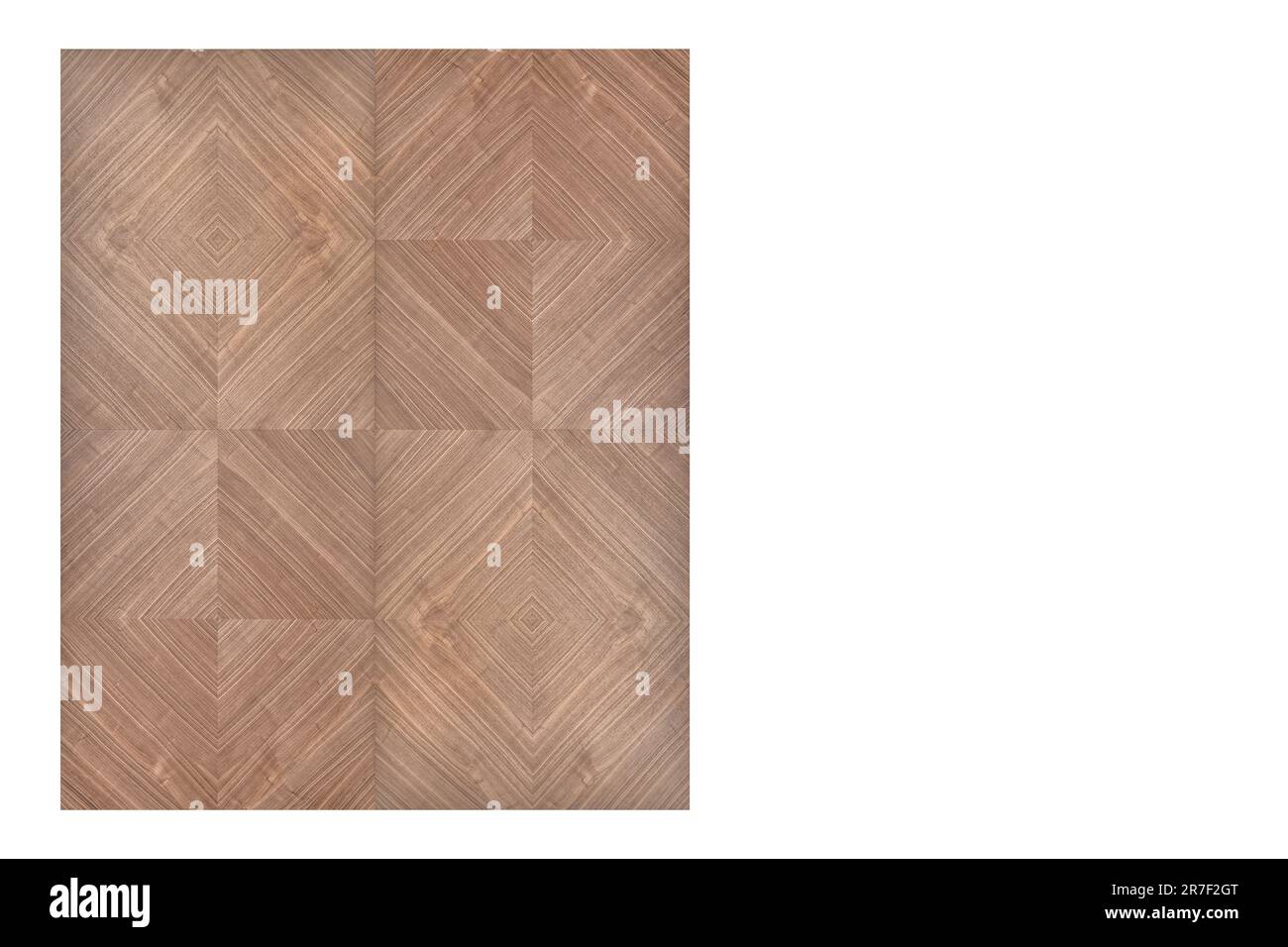 Wandplatte aus Walnussfurnier mit geometrischem rhombischem Muster isoliert auf weißem Hintergrund Stockfoto