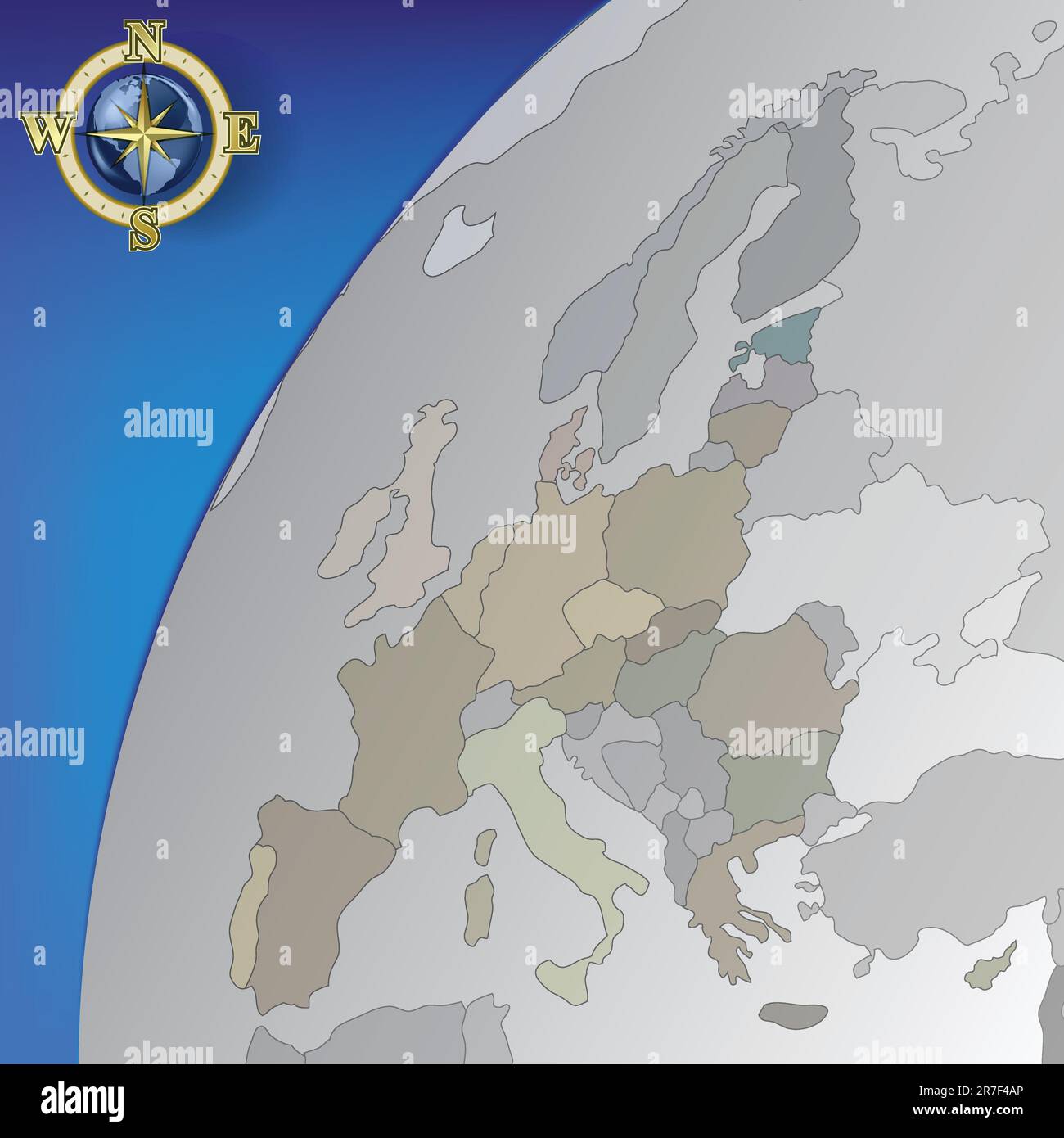 Zusammenfassung Hintergrund mit grauen Europakarte und goldene Kompass Stock Vektor