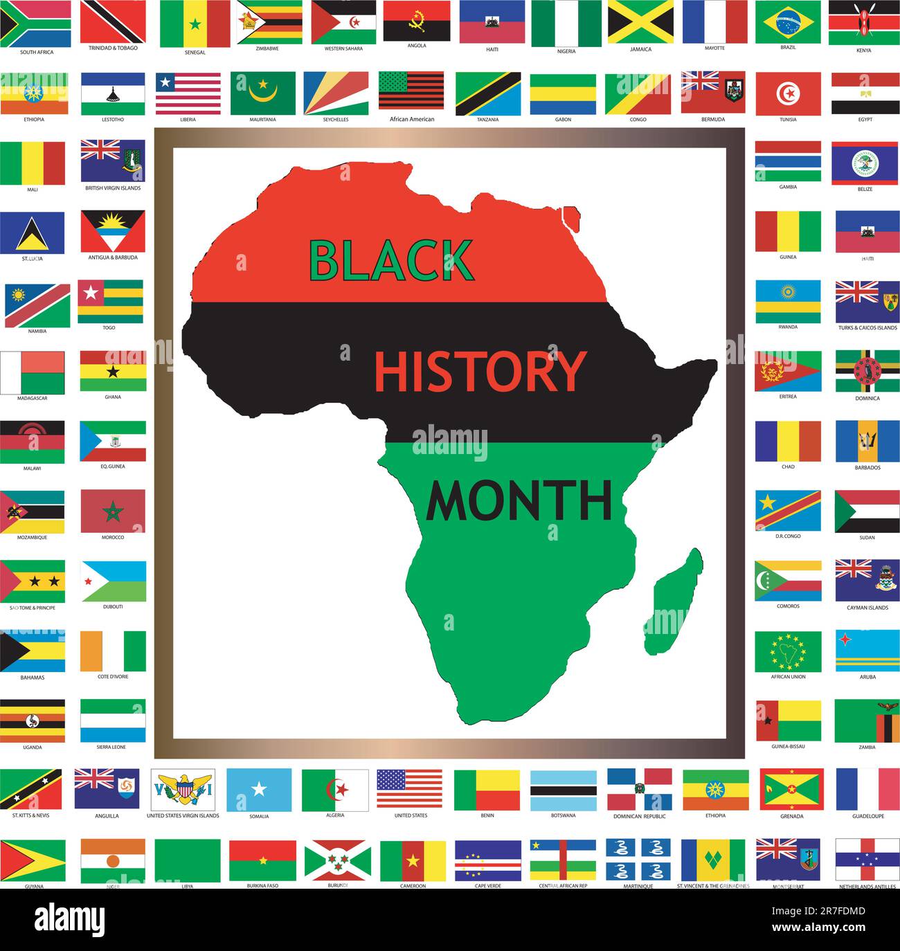 Vektor-Illustration zeigt afrikanische und schwarze Flaggen für Black History Month kultiviert. Stock Vektor