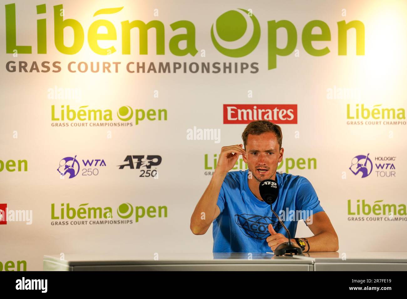 S-HERTOGENBOSCH, NIEDERLANDE - JUNI 15: Daniil Medvedev aus Russland am 4. Tag der Libema Open Grass Court Championships im Autotron am 15. Juni 2023 in 's-Hertogenbosch, Niederlande (Foto von Joris Verwijst/BSR Agency) Kredit: Orange Pics BV/Alamy Live News Stockfoto