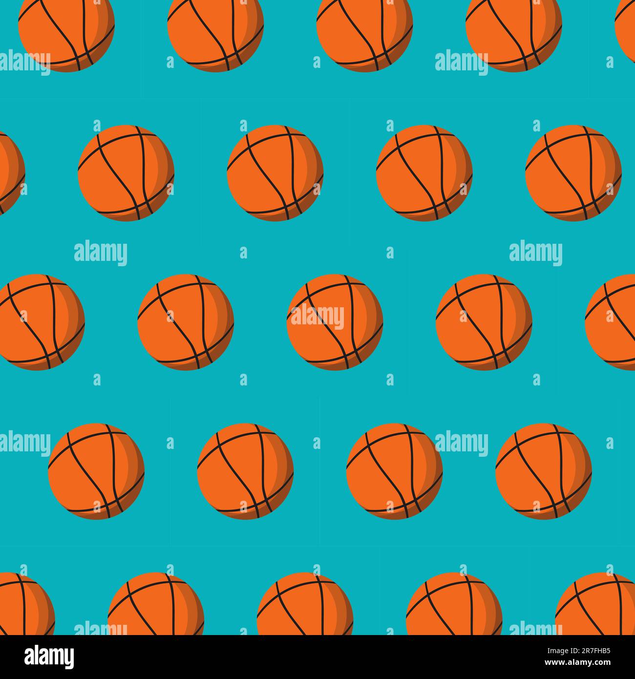 Kontrastierendes Sportmuster Mit Basketball. Orange- Und Aquamarine-Vektordarstellung In Flacher Ausführung Stock Vektor