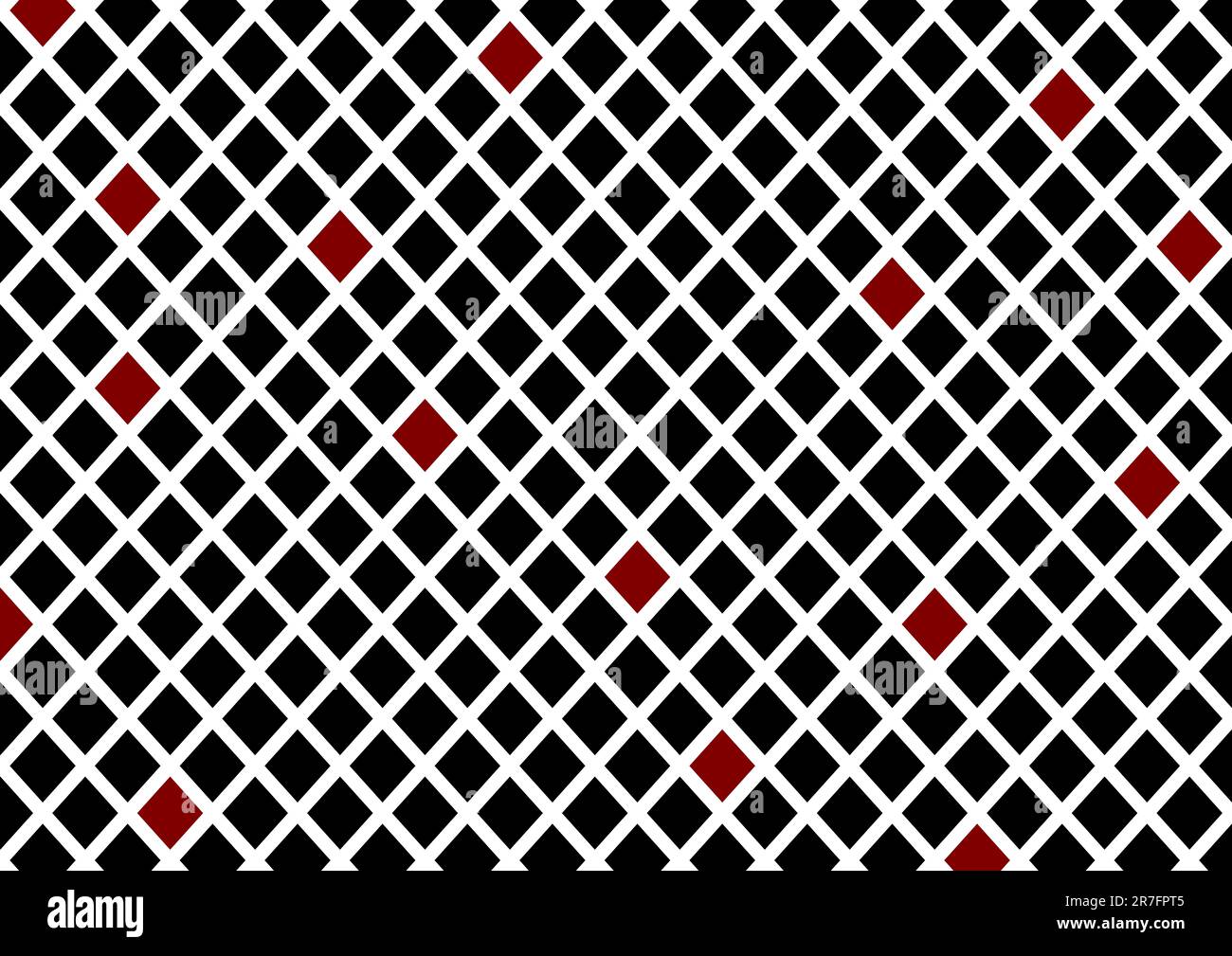 Abstraktes Mosaikgitter in Schwarz, Weiß und Rot, quadratischer Netzhintergrund. Es kann perfekt wiederholt werden. Gitter, Gittermuster. Stockfoto