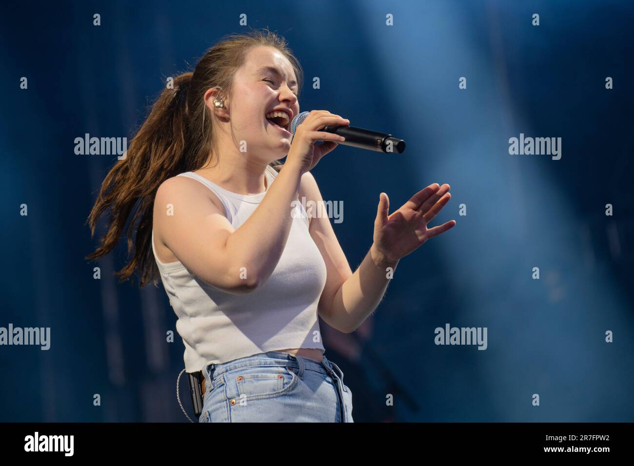 Bergen, Norwegen. 14. Juni 2023. Der norwegische Sänger und Songwriter Sigrid führt während des norwegischen Musikfestivals Bergenfest 2023 in Bergen ein Live-Konzert auf. (Foto: Gonzales Photo/Alamy Live News Stockfoto