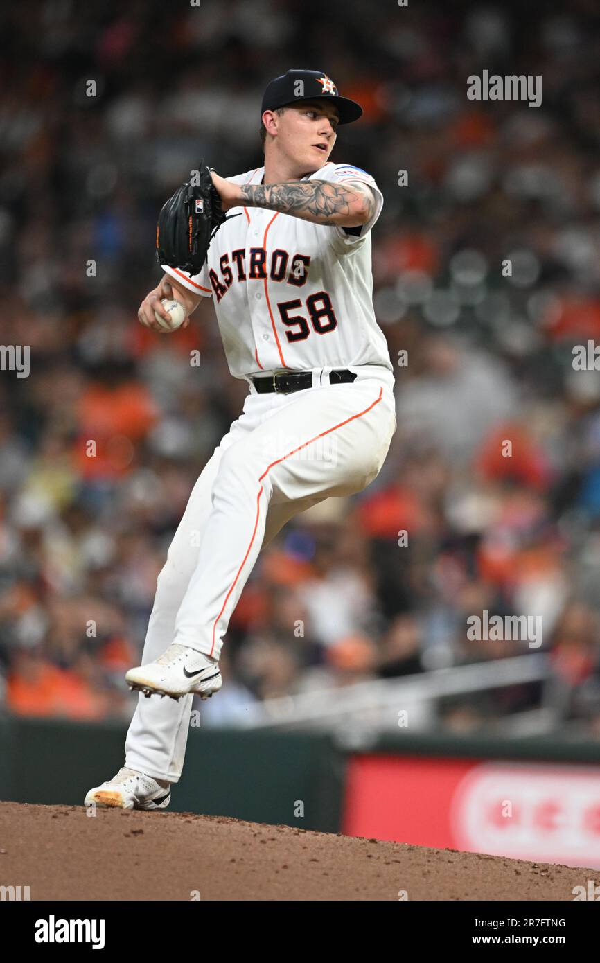 Houston Astros startet den Pitcher Hunter Brown (58) im vierten Inning während des MLB-Spiels zwischen den Washington Nationals und Houston Stockfoto