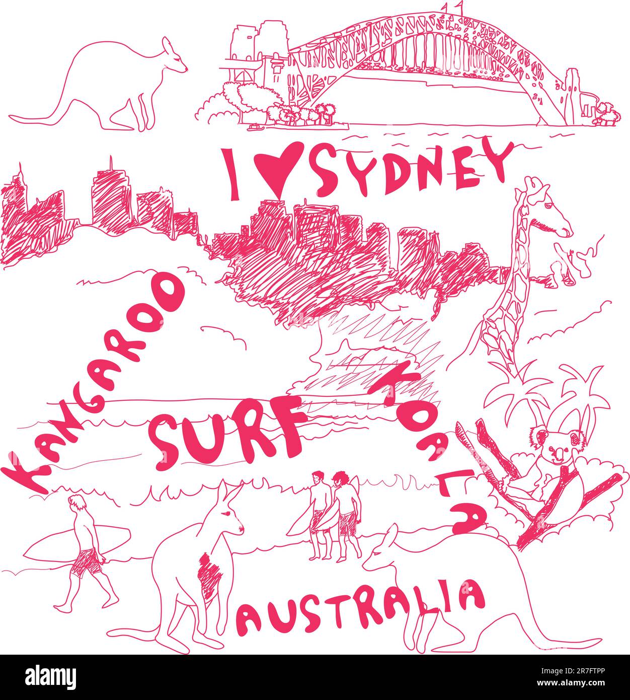 Riesiges Set mit Sydney und Australia Doodles Stock Vektor