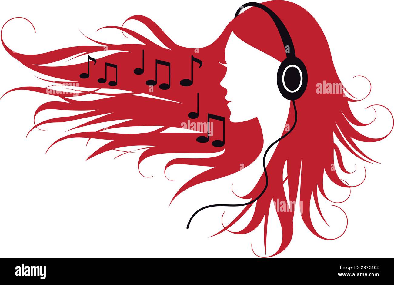 Frau mit Kopfhörern und Noten, Vektordarstellung Stock Vektor