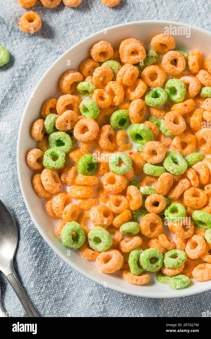 Gesunder Apfel Zimt Frühstückszerealien mit Vollmilch Stockfoto
