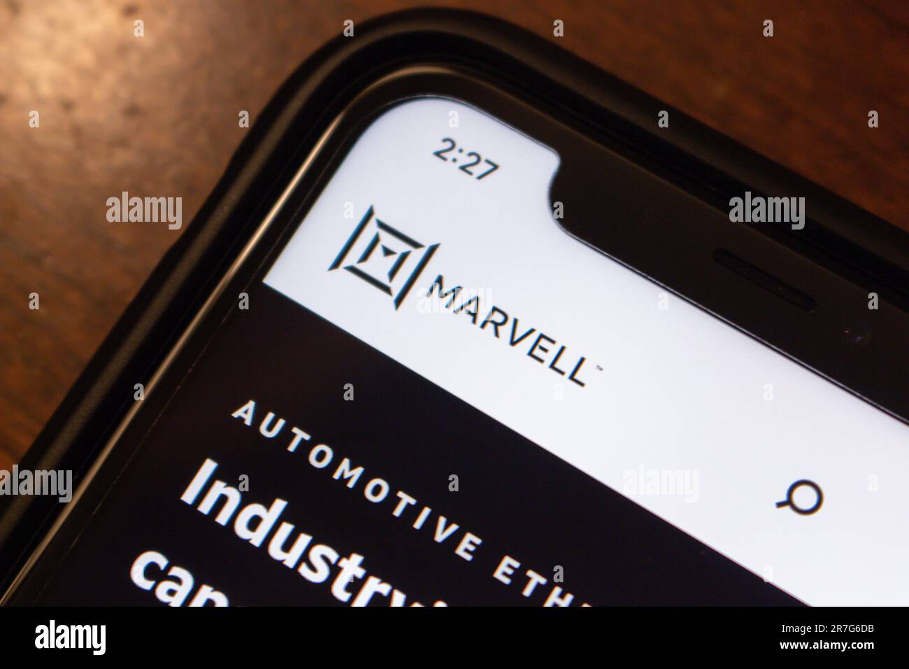 Website von Marvell Technology, Inc. Auf dem iPhone. Marvell ist ein US-amerikanisches Unternehmen, das Halbleiter und verwandte Technologien entwickelt und herstellt Stockfoto