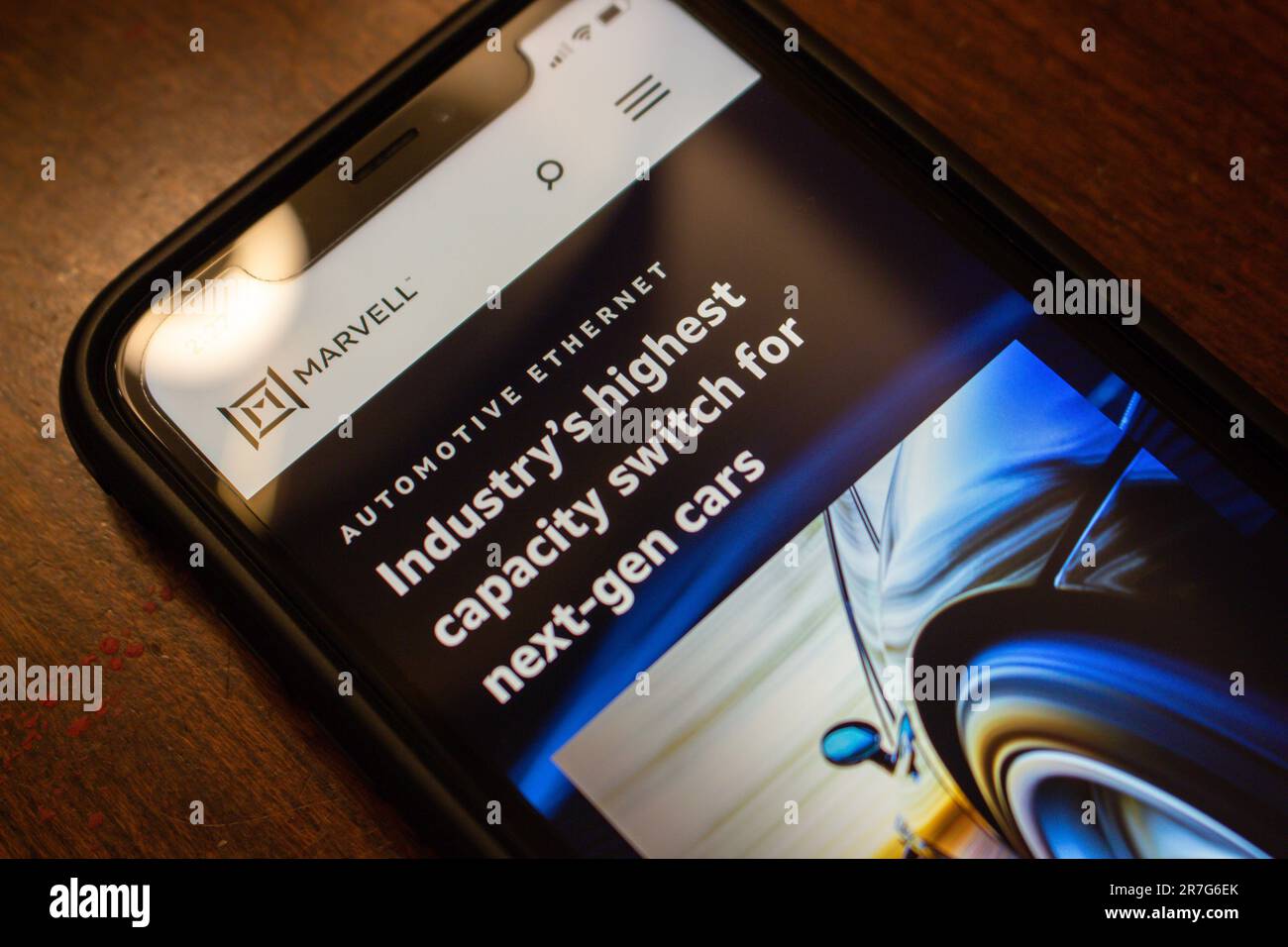 Website von Marvell Technology, Inc. Auf dem iPhone. Marvell ist ein US-amerikanisches Unternehmen, das Halbleiter und verwandte Technologien entwickelt und herstellt Stockfoto