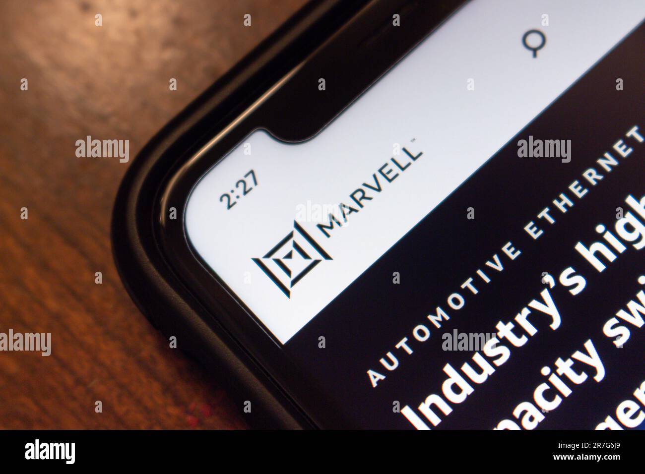 Website von Marvell Technology, Inc. Auf dem iPhone. Marvell ist ein US-amerikanisches Unternehmen, das Halbleiter und verwandte Technologien entwickelt und herstellt Stockfoto