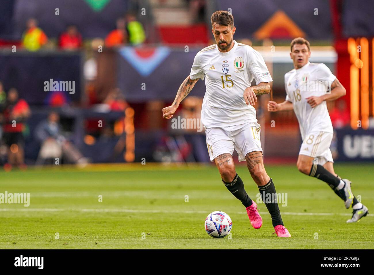 ENSCHEDE, NIEDERLANDE – JUNI 15: Francesco Acerbi von Italien in Aktion während des Halbfinalspiels der UEFA Nations League 2023 zwischen Spanien und Italien in De Grolsch Veste am 15. Juni 2023 in Enschede, Niederlande (Foto von Andre Weening/Orange Pictures) Stockfoto