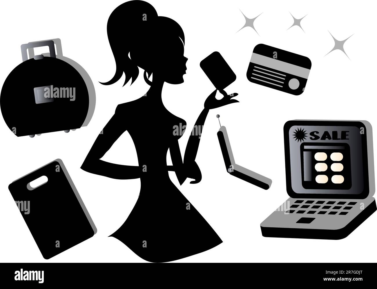 Shoppingsymbole für Online-Girls setzen den Vektor Stock Vektor