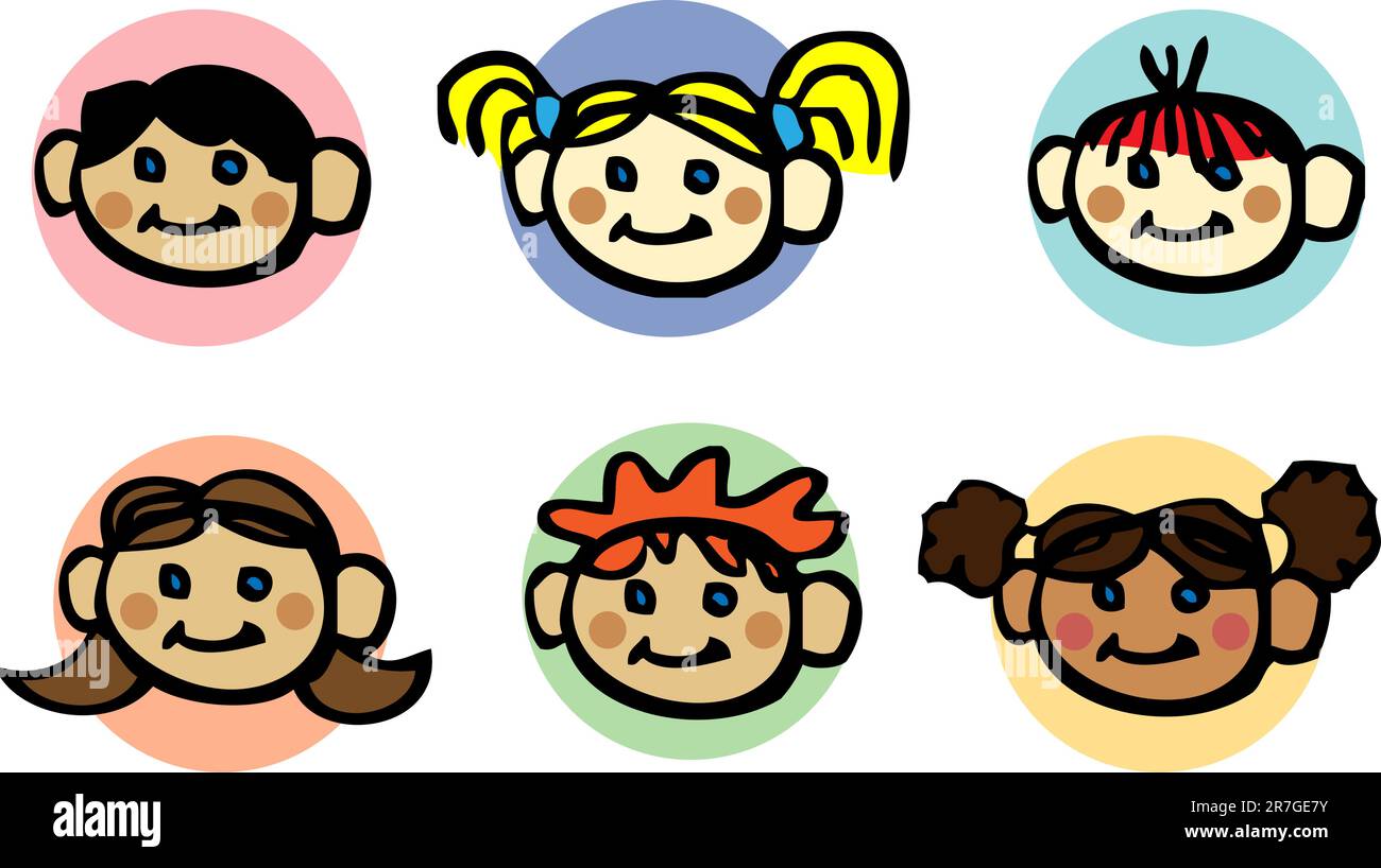 Fröhliche Familie Kinder Ikonen Set, Vektor Baby Knopf, Anhänger, Aufkleber Stock Vektor