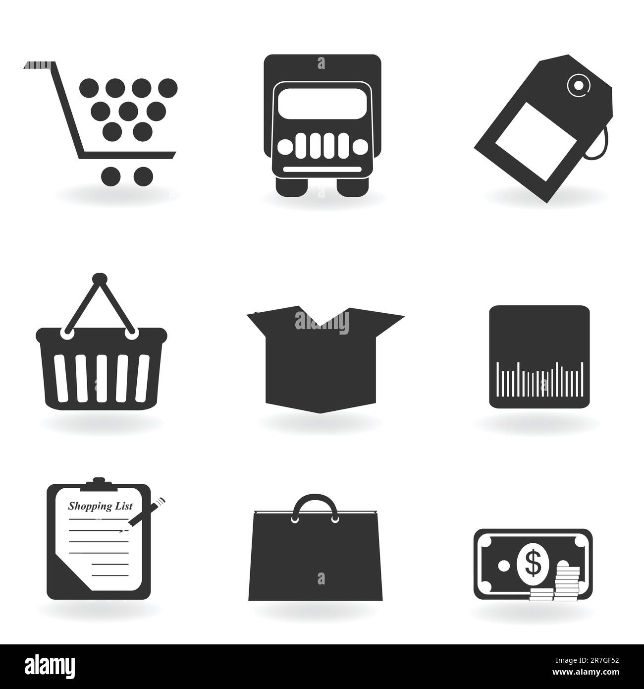 Shopping-Ikonen in Garyscale-Silhouette Stock Vektor