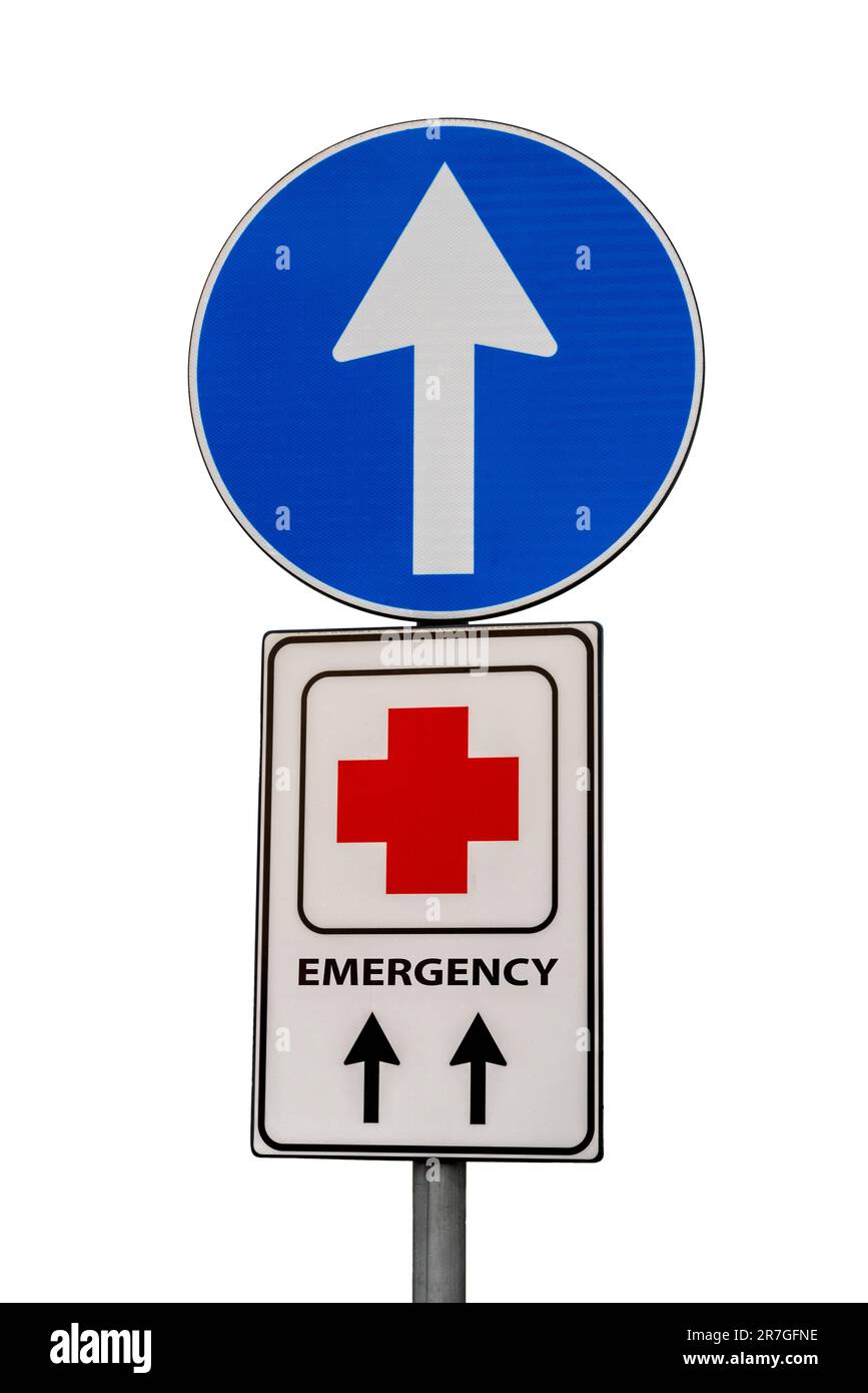 Blaues Schild Mit Rotem Kreuz Und Weiãƒåem Pfeil