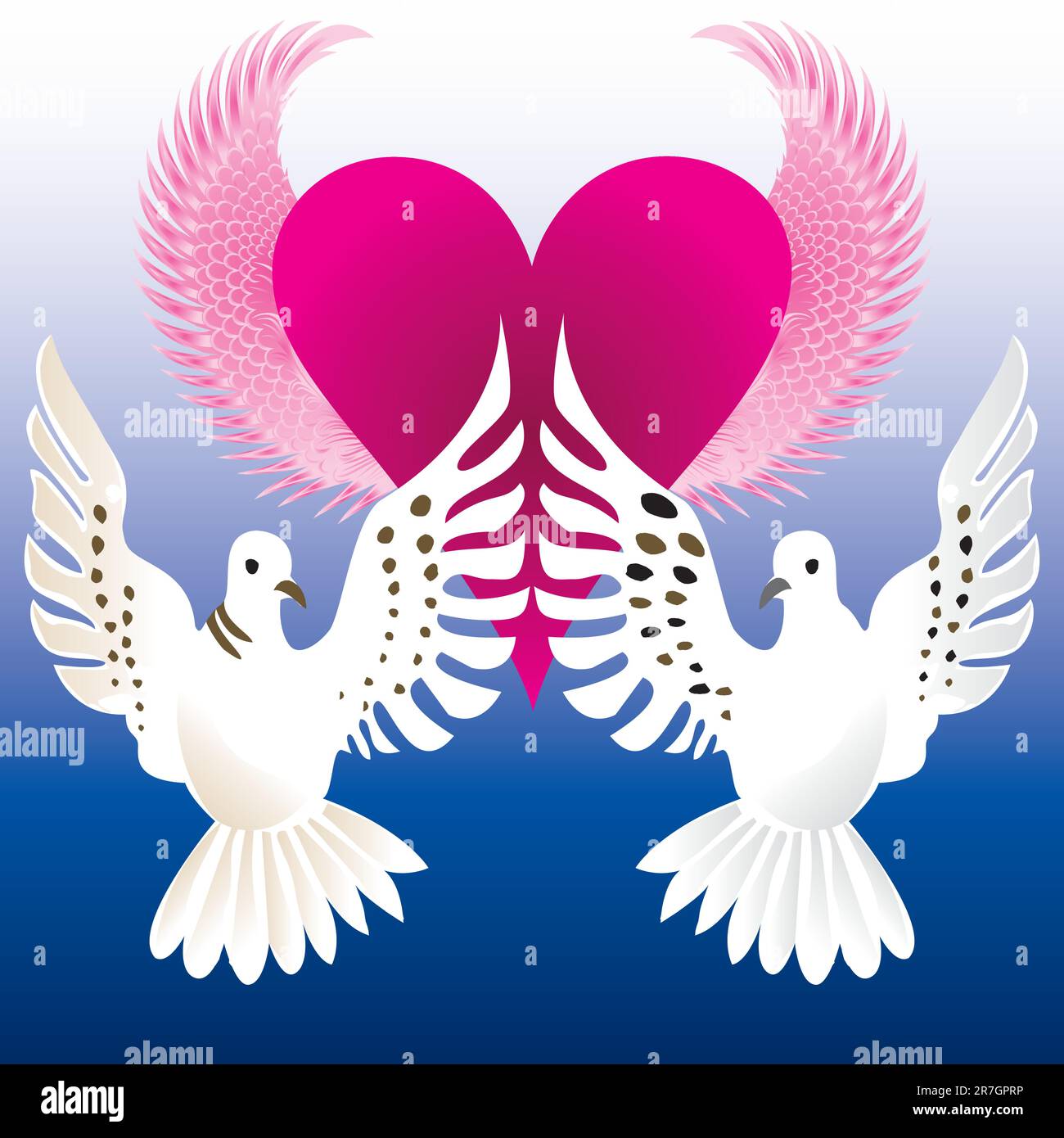 Vector Illustration der Liebe Tauben mit Fliegendes Herz. Stock Vektor