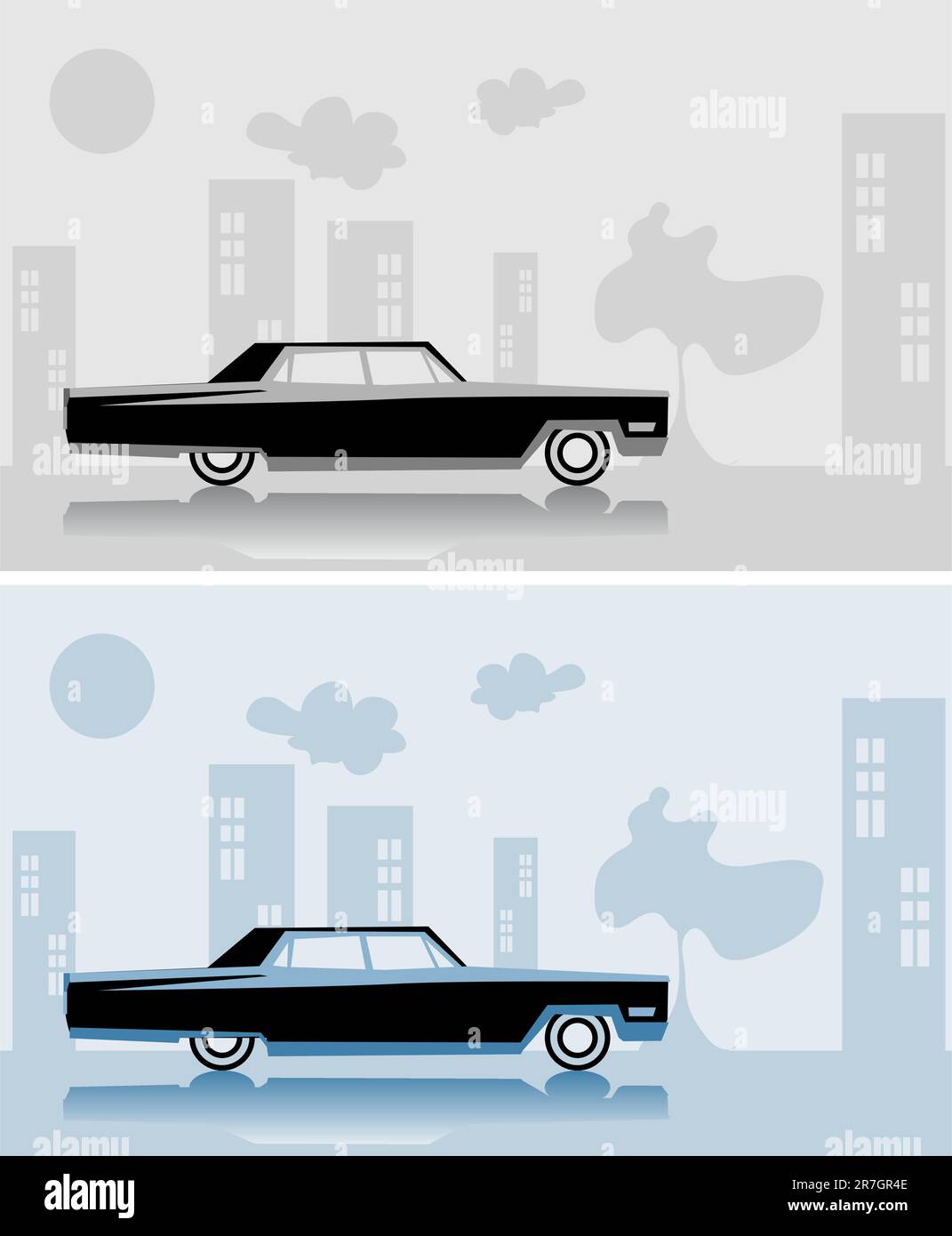 Cadillac im Retro-Stil, gefälschte Papierkarte, Stadtposter, Vintage-Design Stock Vektor