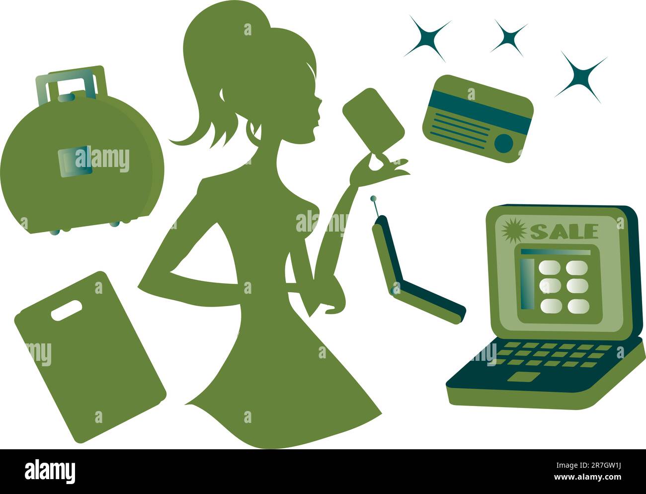 Shoppingsymbole für Online-Girls setzen den Vektor Stock Vektor