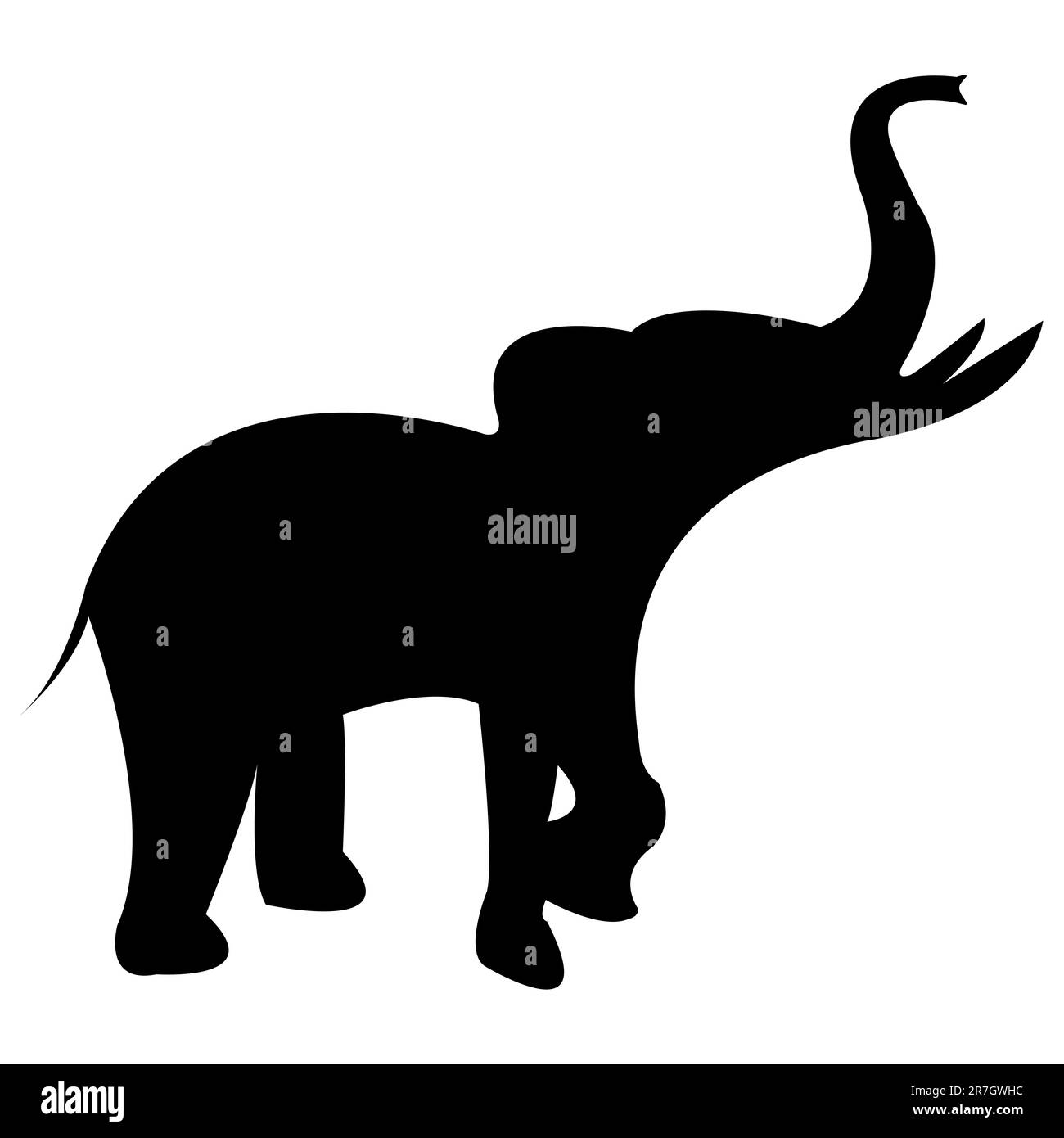 Schwarze Elefantensilhouette auf weißem Hintergrund isoliert, abstrakte Vektorgrafik Stock Vektor