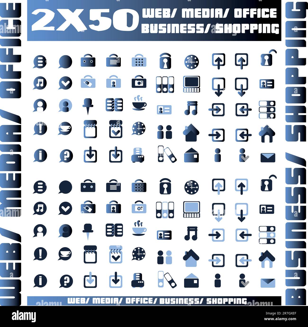 100 blaue Vektorsymbole und Designelemente Stock Vektor