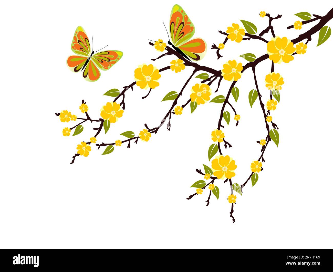 vektor eps 10 Darstellung eines Zweigs mit gelben Blüten Stock Vektor