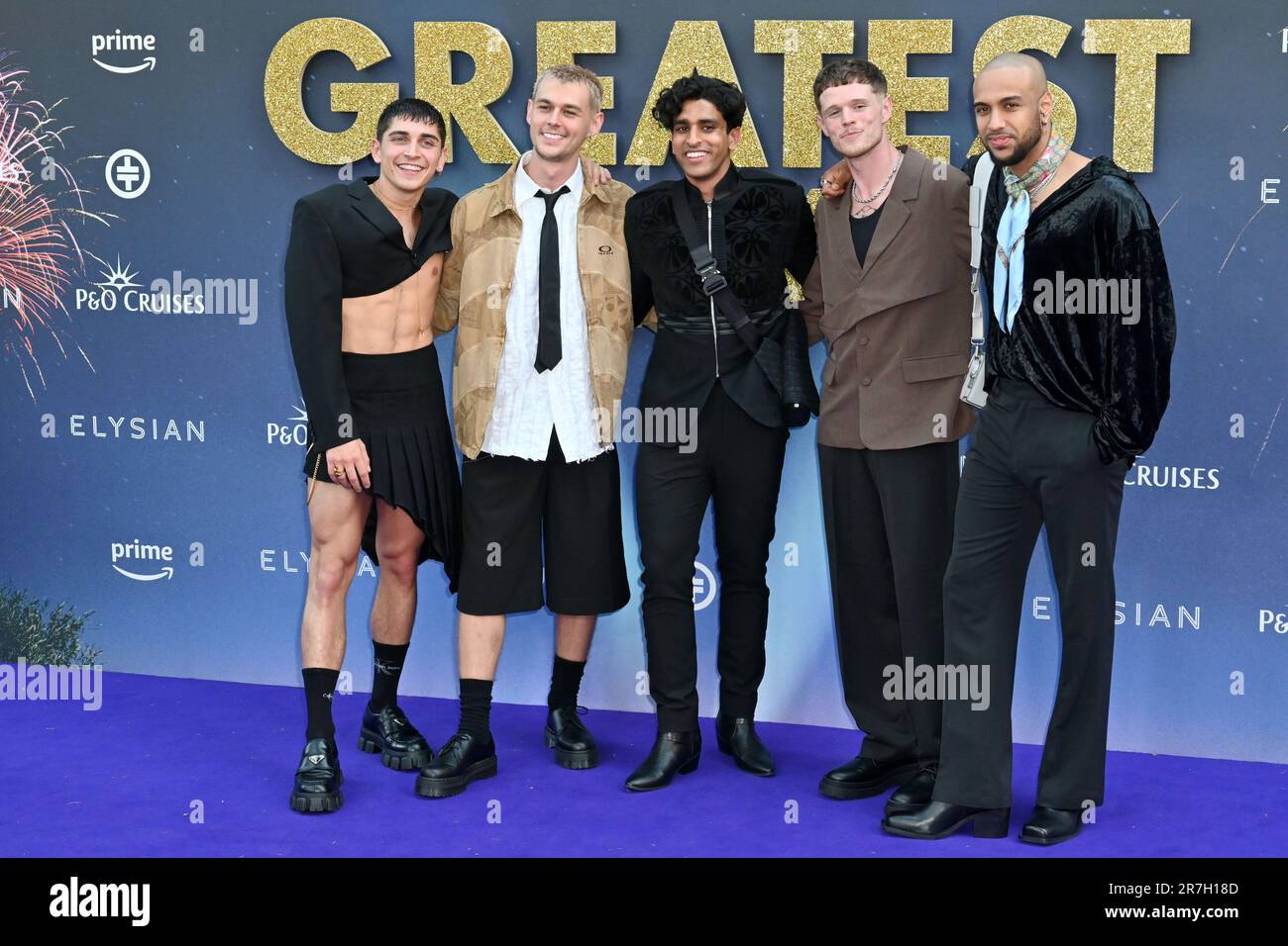 London, Großbritannien. 15. Juni 2023. (L-R) Mark Samaras, Joshua Jung, Mervin Noronha, Aaron Bryan und Dalvin Cory bei der Weltpremiere der besten Tage im Odeon Cinema am Leicester Square, London. Kredit: Nils Jorgensen/Alamy Live News Stockfoto