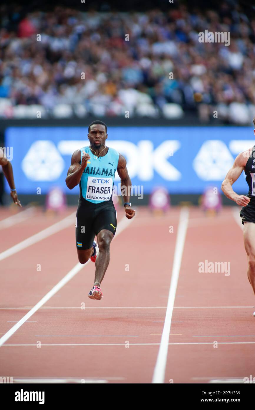 Warren Fraser nimmt an der 100m. Hitzerunde der Leichtathletik-Weltmeisterschaft London 2017 Teil. Stockfoto