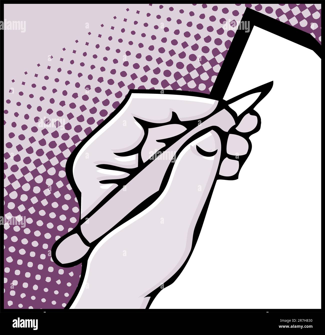 Pop Art männliche Hände mit Stift auf weißem Hintergrund Stock Vektor
