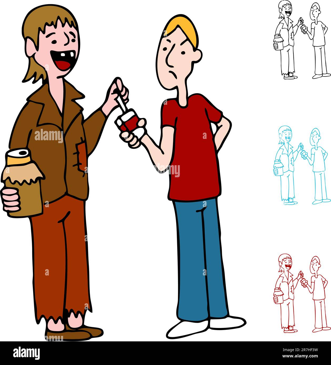 Ein Bild von ein Penner betteln nach einer Zigarette. Stock Vektor