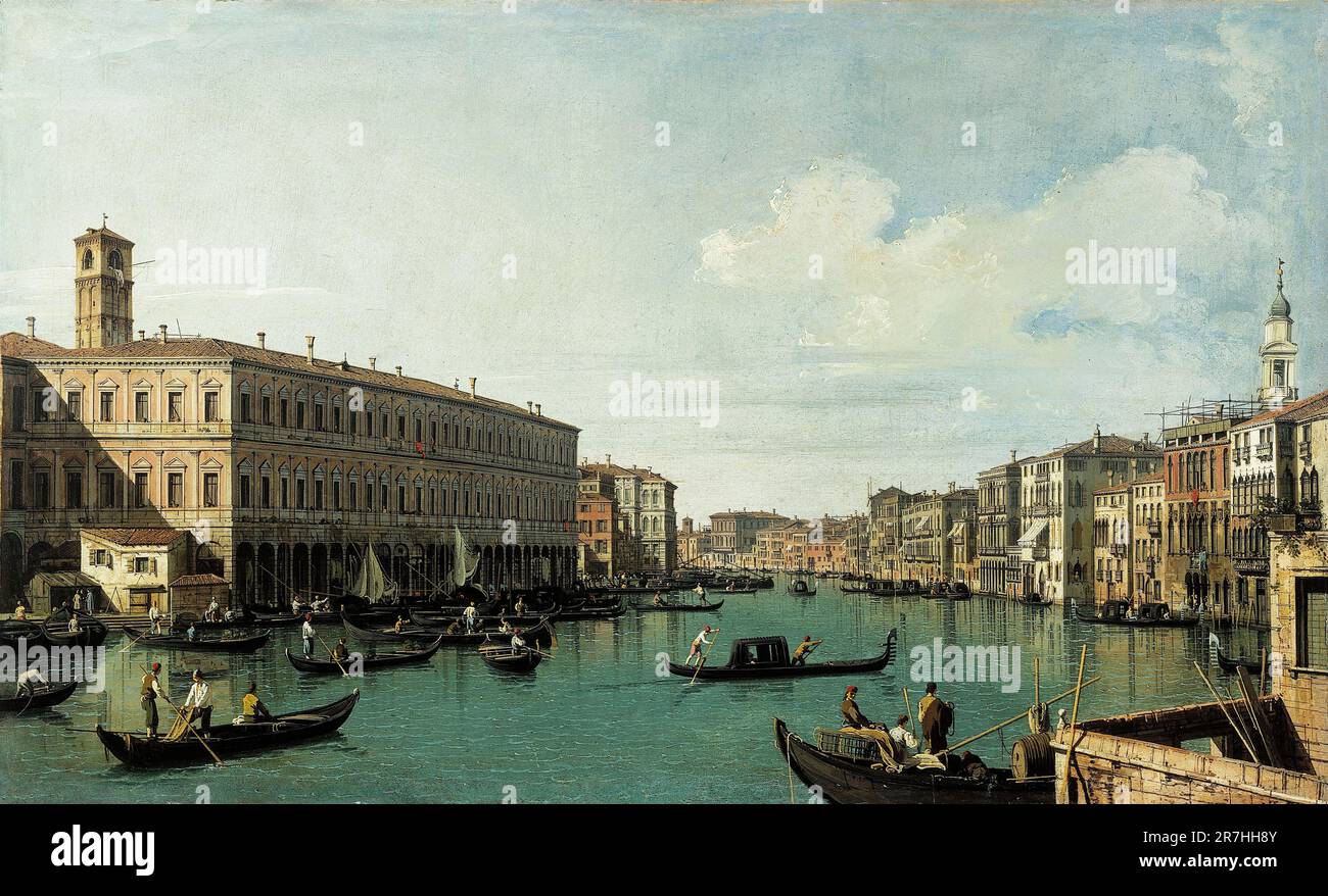 Der Canal Grande, von der Rialtobrücke aus gesehen, gemalt vom venezianischen Maler Giovanni Antonio Canal, allgemein bekannt als Canaletto, im Jahr 1725. Stockfoto