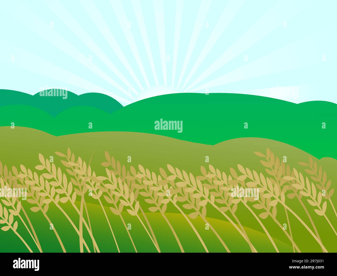 Landschaftsdarstellung bei Sonnenuntergang, abstrakte Vektorkunst Stock Vektor