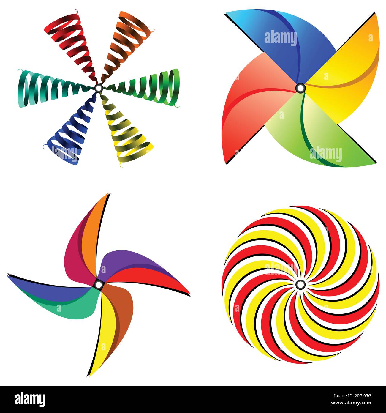 Windmühlen-Sammlung vor weißem Hintergrund, abstrakte Vektorgrafik Stock Vektor