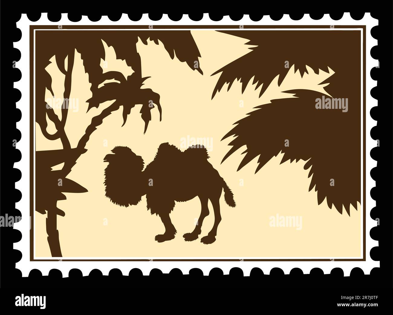 Vector Silhouette Kamel auf Briefmarken Stock Vektor